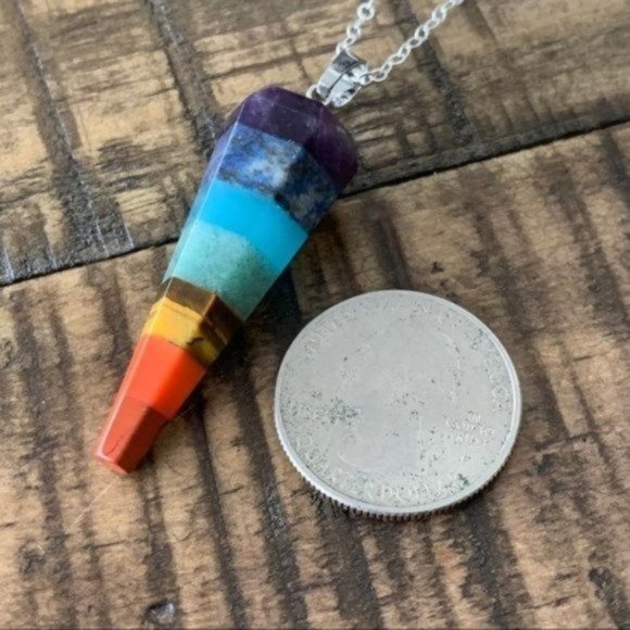 Multi Stone Chakra Pendant Point Silver Necklace - Picture 3 of 3